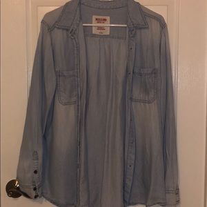 blue and white striped button up